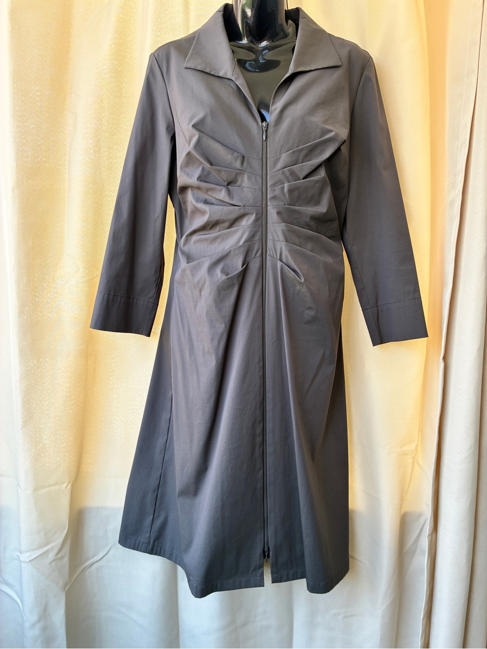 Lafayette 148 Size 10 Full Zip Midi Shirt Dress Charcoal